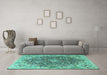 Machine Washable Persian Turquoise Traditional Area Rugs in a Living Room,, wshtr3696turq