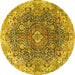 Round Machine Washable Persian Yellow Traditional Rug, wshtr3696yw