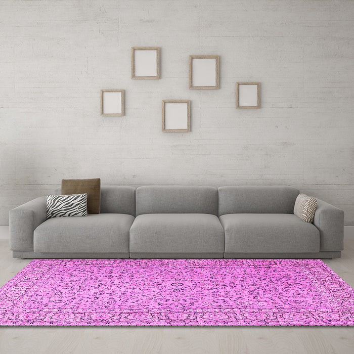 Machine Washable Persian Pink Traditional Rug in a Living Room, wshtr3697pnk