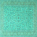 Square Machine Washable Persian Turquoise Traditional Area Rugs, wshtr3697turq