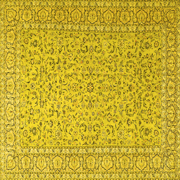Square Machine Washable Persian Yellow Traditional Rug, wshtr3697yw