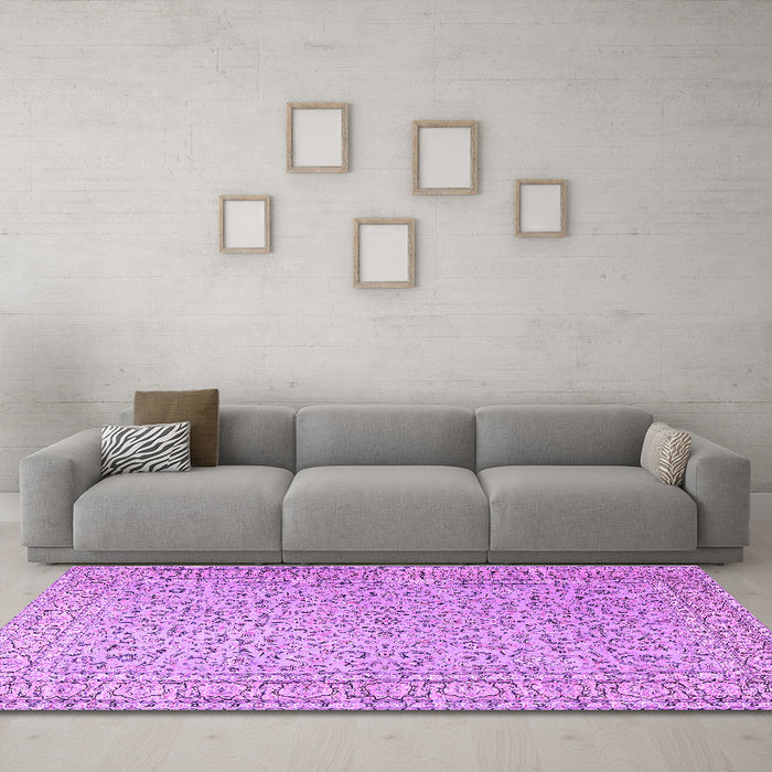 Machine Washable Persian Purple Traditional Area Rugs in a Living Room, wshtr3697pur