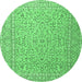 Round Machine Washable Persian Emerald Green Traditional Area Rugs, wshtr3697emgrn