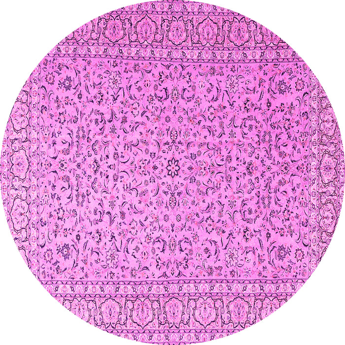 Round Machine Washable Persian Pink Traditional Rug, wshtr3697pnk