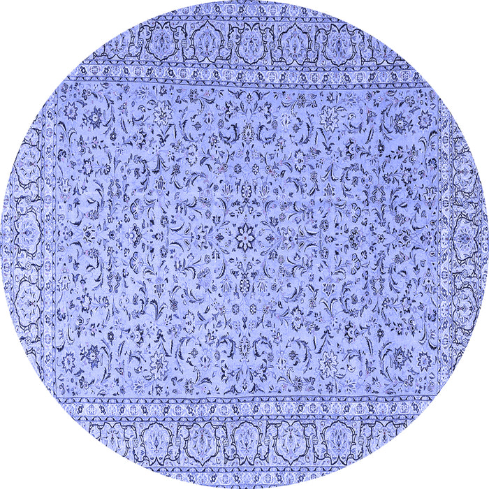 Round Machine Washable Persian Blue Traditional Rug, wshtr3697blu