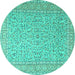 Round Machine Washable Persian Turquoise Traditional Area Rugs, wshtr3697turq