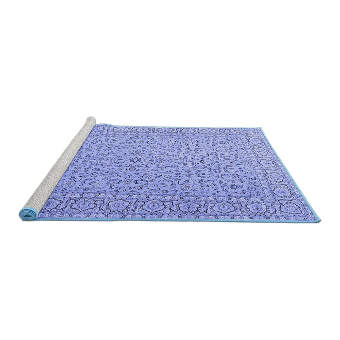 Sideview of Machine Washable Persian Blue Traditional Rug, wshtr3697blu