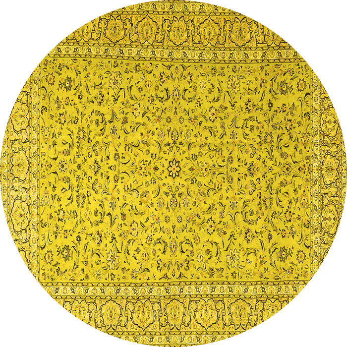 Round Machine Washable Persian Yellow Traditional Rug, wshtr3697yw