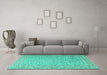 Machine Washable Persian Turquoise Traditional Area Rugs in a Living Room,, wshtr3697turq