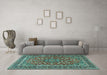 Machine Washable Persian Turquoise Traditional Area Rugs in a Living Room,, wshtr3698turq