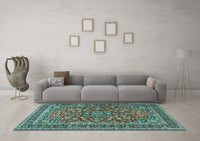 Machine Washable Persian Turquoise Traditional Rug, wshtr3698turq