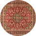 Round Machine Washable Persian Brown Traditional Rug, wshtr3698brn