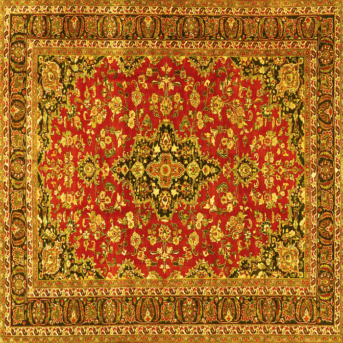Square Machine Washable Persian Yellow Traditional Rug, wshtr3698yw