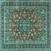 Square Machine Washable Persian Turquoise Traditional Area Rugs, wshtr3698turq