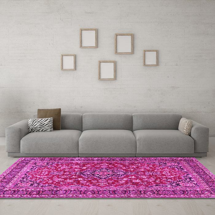 Machine Washable Persian Pink Traditional Rug in a Living Room, wshtr3698pnk