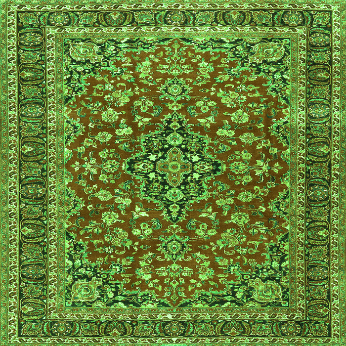 Round Machine Washable Persian Green Traditional Area Rugs, wshtr3698grn