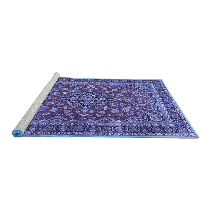 Sideview of Machine Washable Persian Blue Traditional Rug, wshtr3698blu