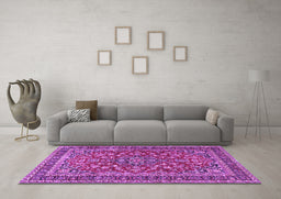 Machine Washable Persian Purple Traditional Area Rugs in a Living Room, wshtr3698pur