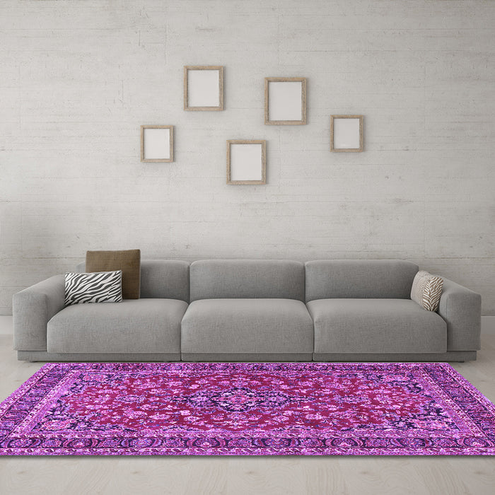 Machine Washable Persian Purple Traditional Area Rugs in a Living Room, wshtr3698pur
