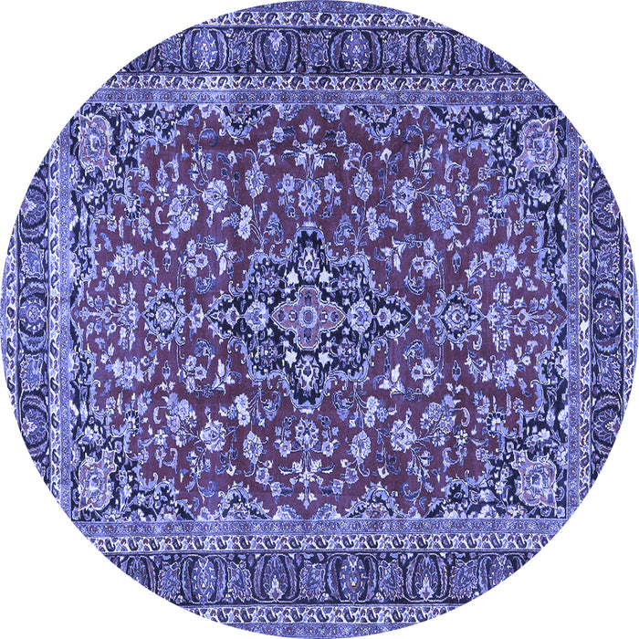 Round Machine Washable Persian Blue Traditional Rug, wshtr3698blu
