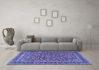 Machine Washable Persian Blue Traditional Rug, wshtr3698blu