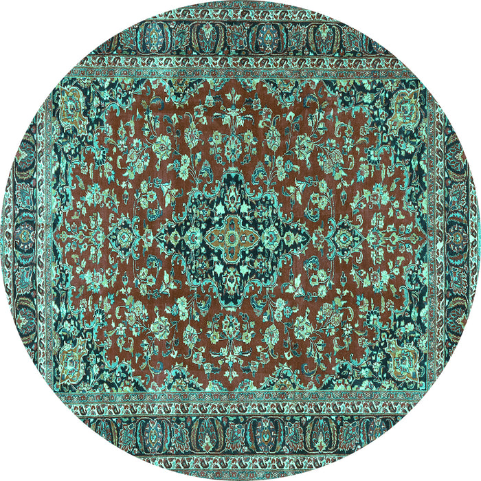 Round Machine Washable Persian Turquoise Traditional Area Rugs, wshtr3698turq