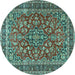 Round Machine Washable Persian Turquoise Traditional Area Rugs, wshtr3698turq