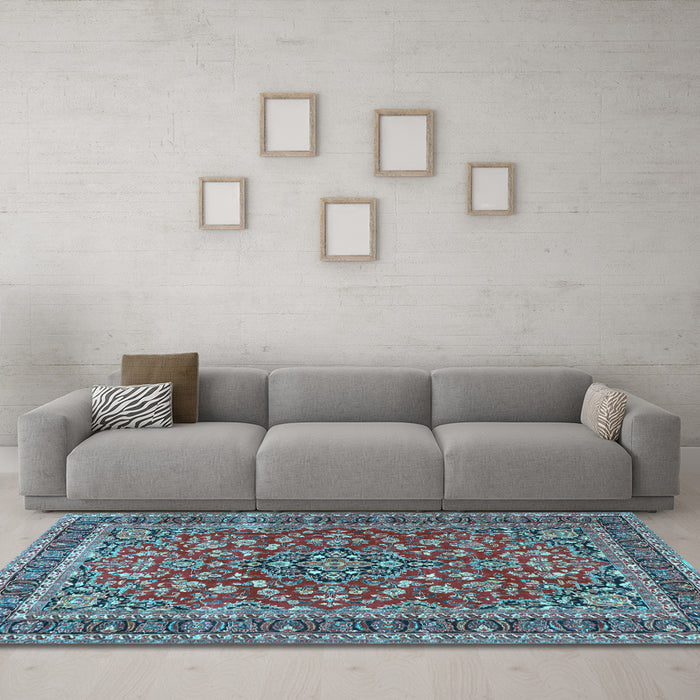 Machine Washable Persian Light Blue Traditional Rug in a Living Room, wshtr3698lblu