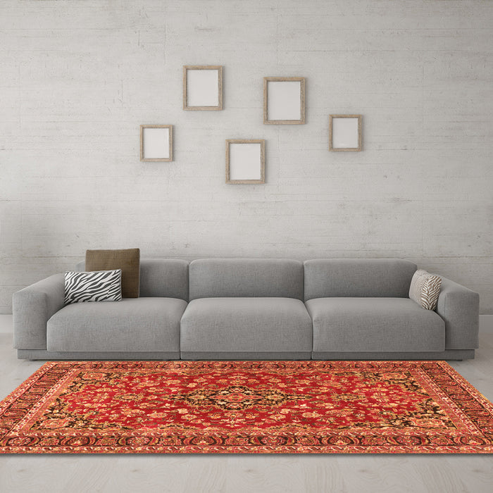 Machine Washable Persian Orange Traditional Area Rugs in a Living Room, wshtr3698org