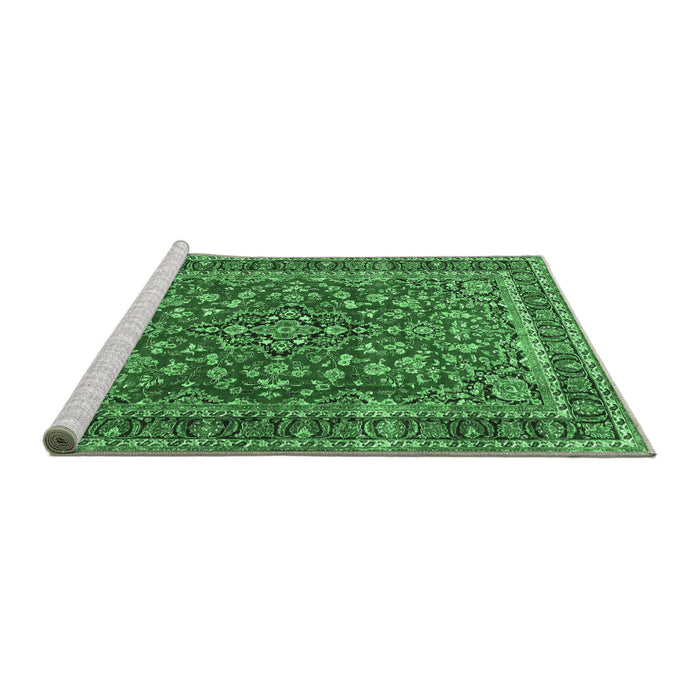 Sideview of Machine Washable Persian Emerald Green Traditional Area Rugs, wshtr3698emgrn