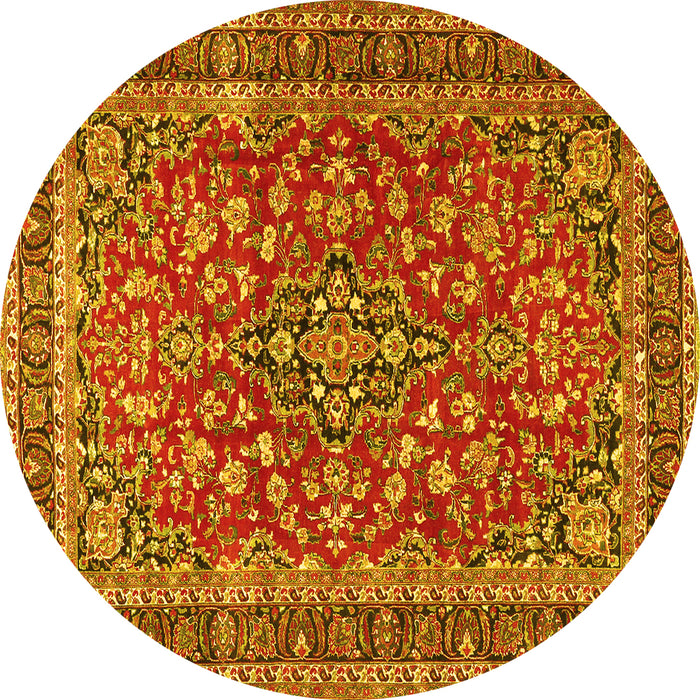 Round Machine Washable Persian Yellow Traditional Rug, wshtr3698yw