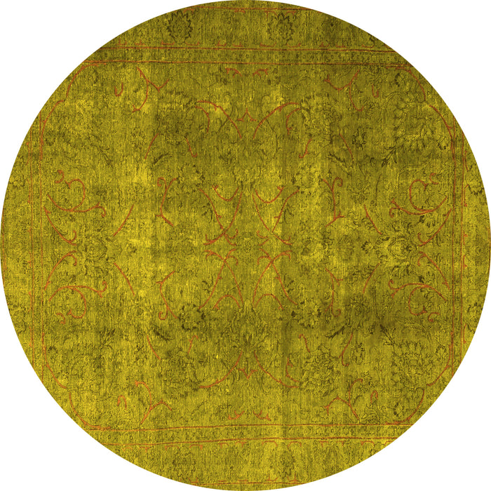 Round Machine Washable Persian Yellow Bohemian Rug, wshtr3699yw