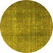 Round Machine Washable Persian Yellow Bohemian Rug, wshtr3699yw