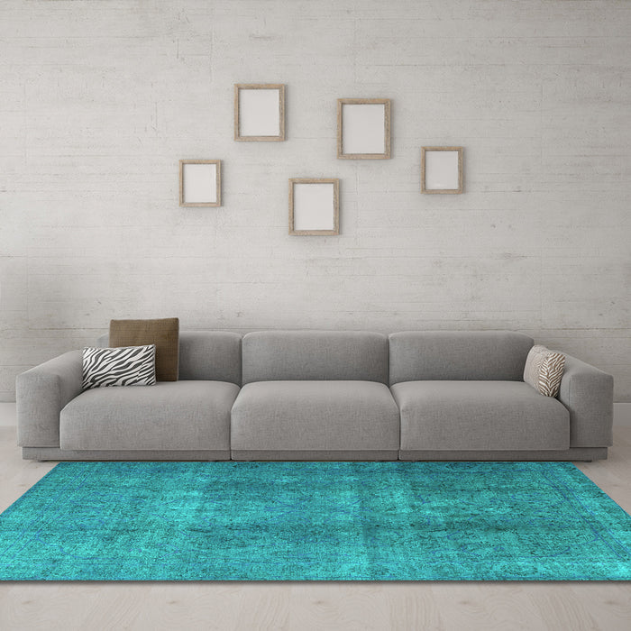 Machine Washable Persian Turquoise Bohemian Area Rugs in a Living Room,, wshtr3699turq