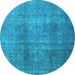 Round Machine Washable Persian Light Blue Bohemian Rug, wshtr3699lblu