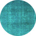 Round Persian Turquoise Bohemian Rug, tr3699turq