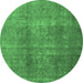 Round Machine Washable Persian Emerald Green Bohemian Area Rugs, wshtr3699emgrn