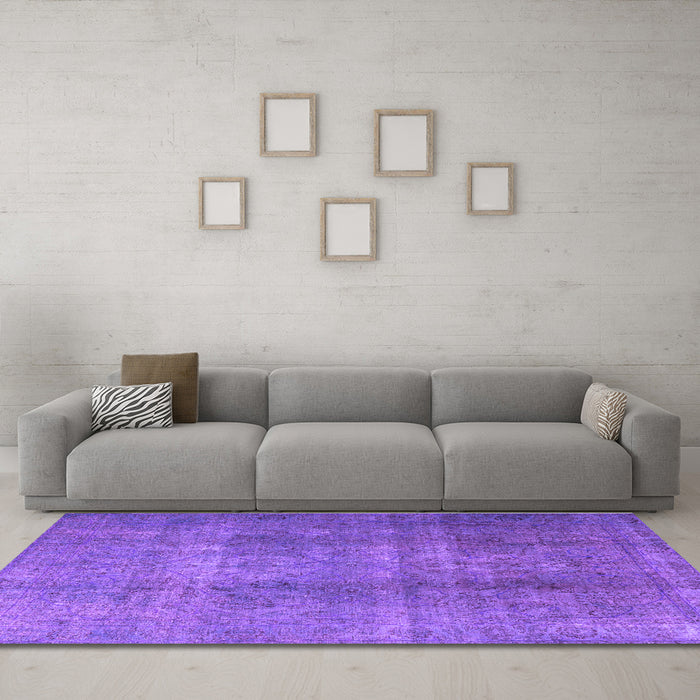 Machine Washable Persian Purple Bohemian Area Rugs in a Living Room, wshtr3699pur
