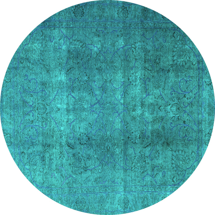 Round Machine Washable Persian Turquoise Bohemian Area Rugs, wshtr3699turq