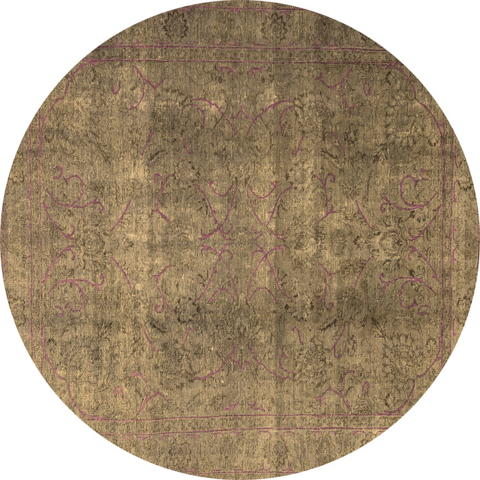 Round Machine Washable Persian Brown Bohemian Rug, wshtr3699brn
