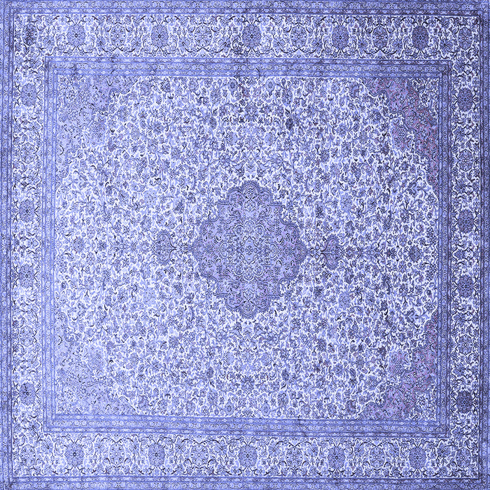 Square Machine Washable Medallion Blue Traditional Rug, wshtr369blu