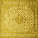 Square Machine Washable Medallion Yellow Traditional Rug, wshtr369yw