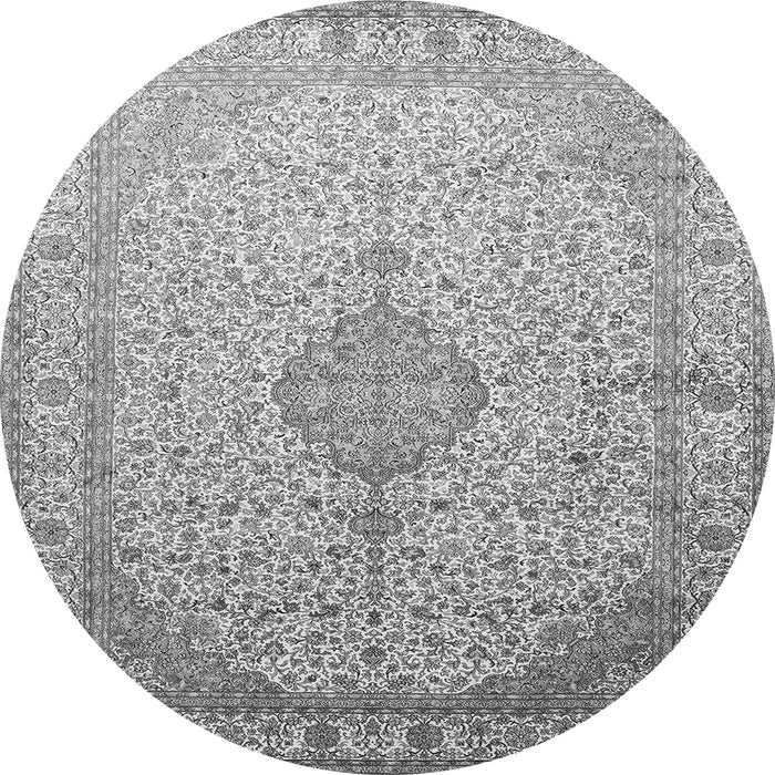 Machine Washable Medallion Gray Traditional Rug, wshtr369gry