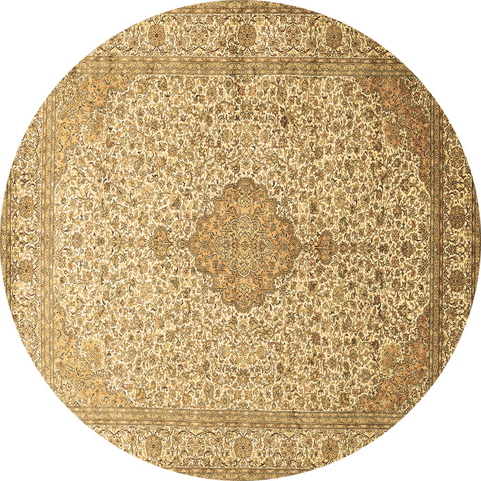 Round Machine Washable Medallion Brown Traditional Rug, wshtr369brn