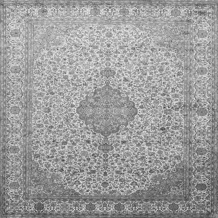 Round Machine Washable Medallion Gray Traditional Rug, wshtr369gry