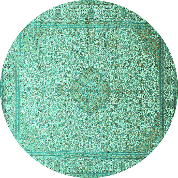 Round Medallion Turquoise Traditional Rug, tr369turq