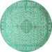 Round Medallion Turquoise Traditional Rug, tr369turq