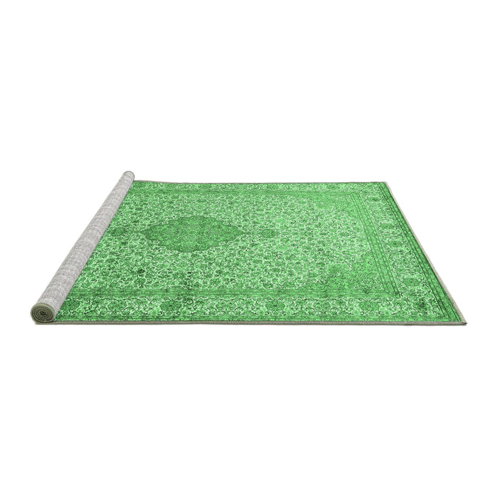 Sideview of Machine Washable Medallion Emerald Green Traditional Area Rugs, wshtr369emgrn