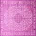 Square Machine Washable Medallion Pink Traditional Rug, wshtr369pnk