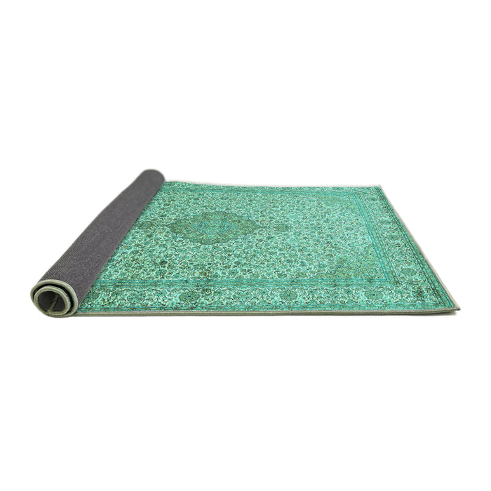 Sideview of Medallion Turquoise Traditional Rug, tr369turq